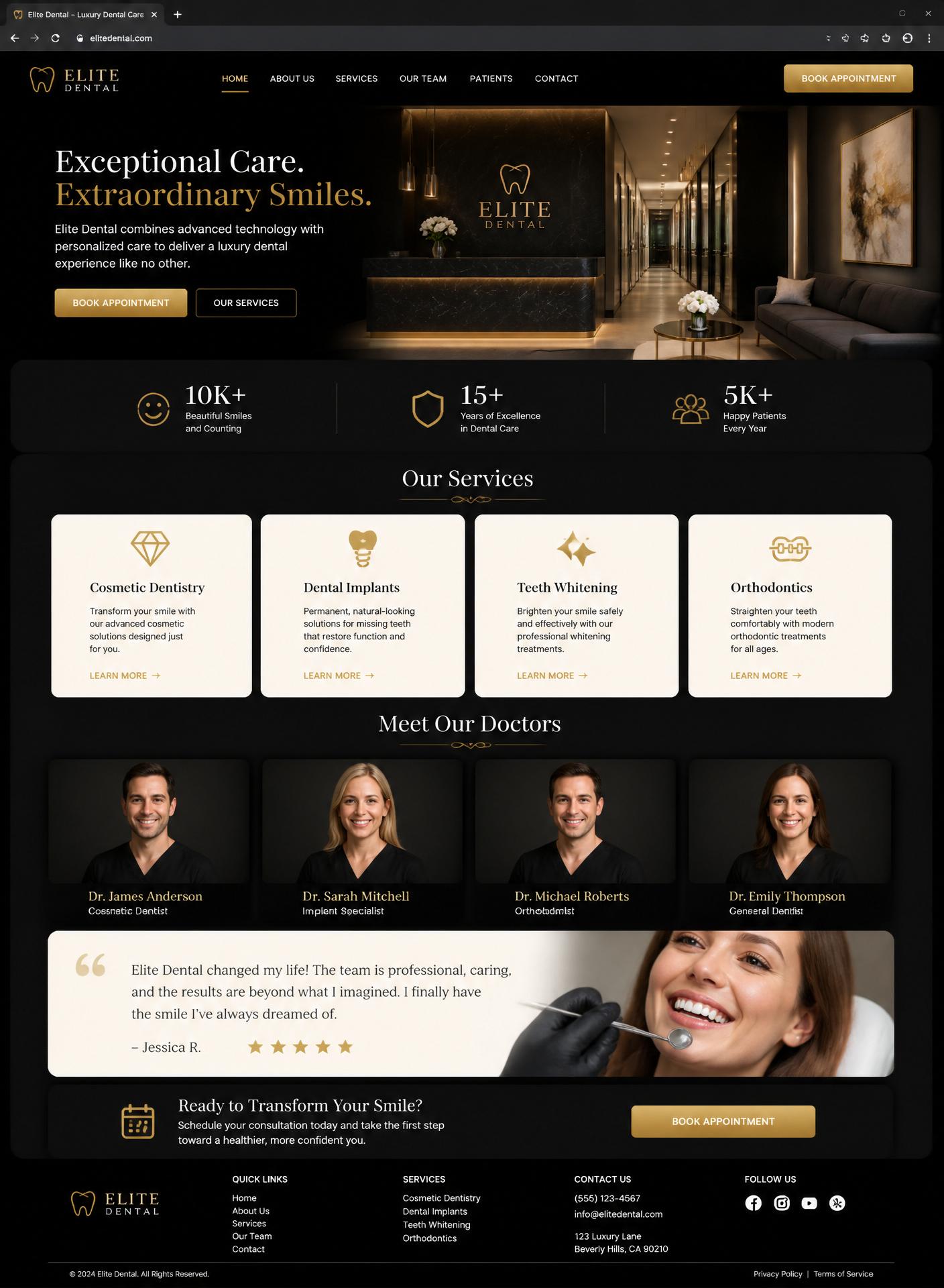 Elite Dental homepage showcase